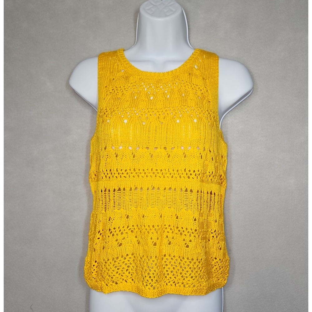 Embossed Womens Yellow Crochet Open Knit Tank Top‎ Size Small NWT